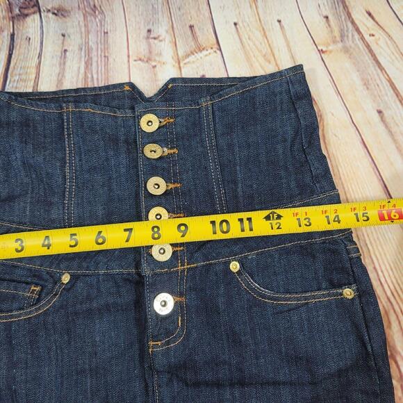 ZD Zana Di Women's Skirt 5 Pencil Dark Blue Denim High Waist Buttons Knee Length - Picture 9 of 14